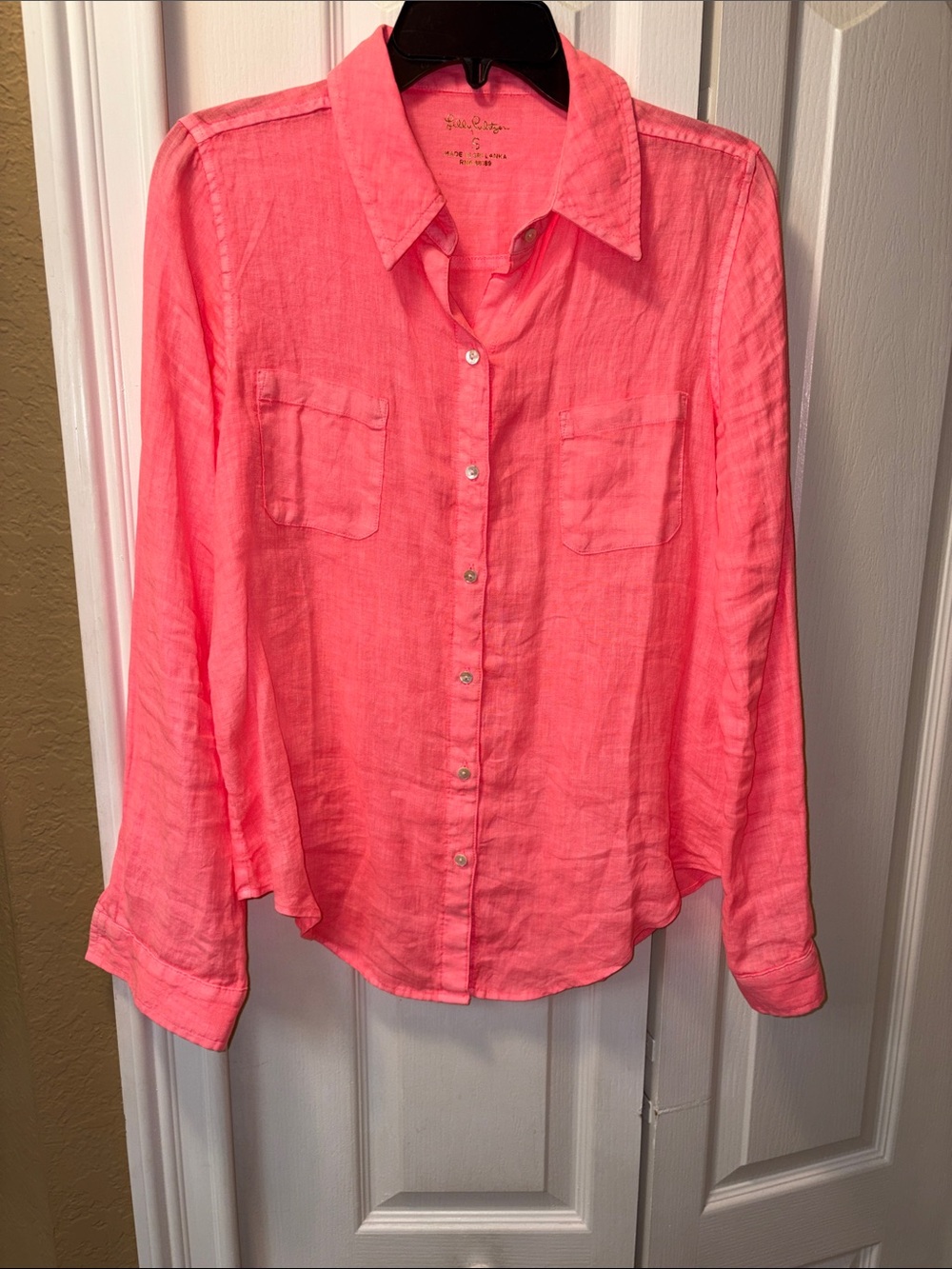 Lilly Pulitzer Coral Pink Linen Button-Down Shirt